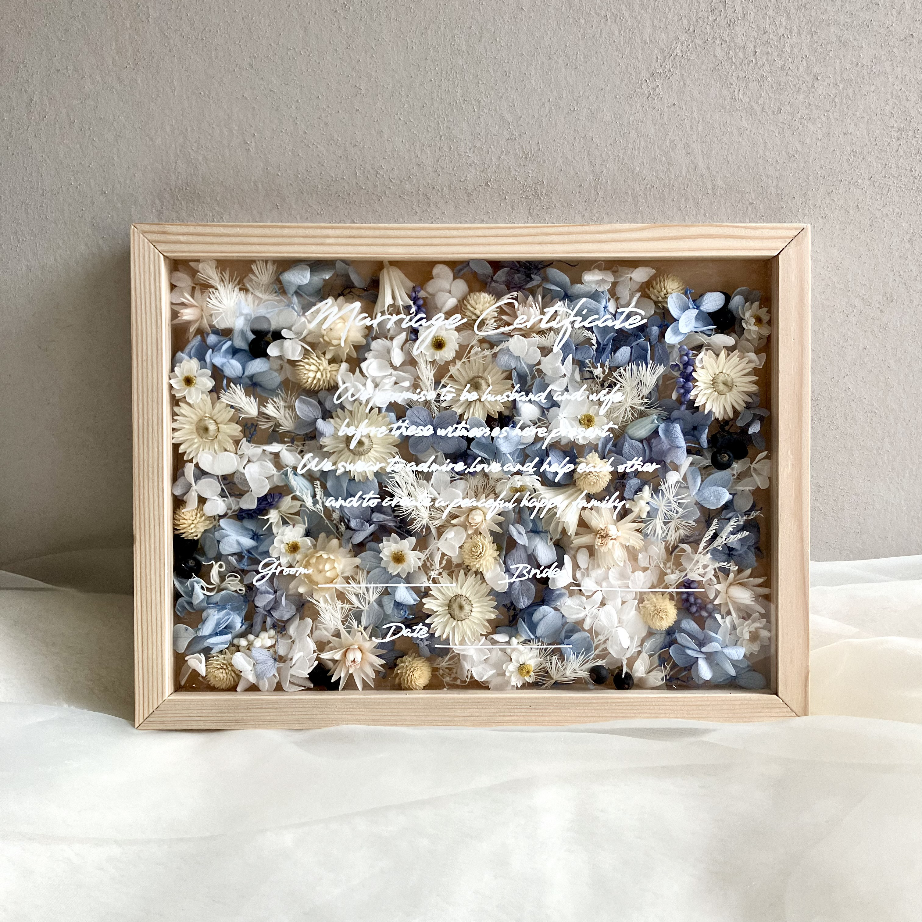 【選べるカラー】（少人数婚に対応可）　ゲスト参加型結婚証明書 ( 20～最大140名用)　ドライフラワーボックス