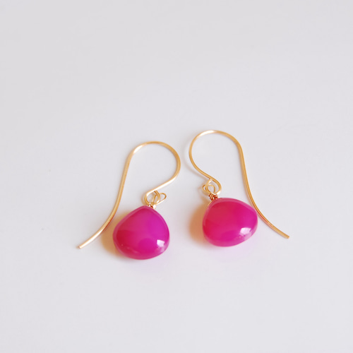 フューシャピンクカルセドニーのピアス 14kgf ピアス（フック 
