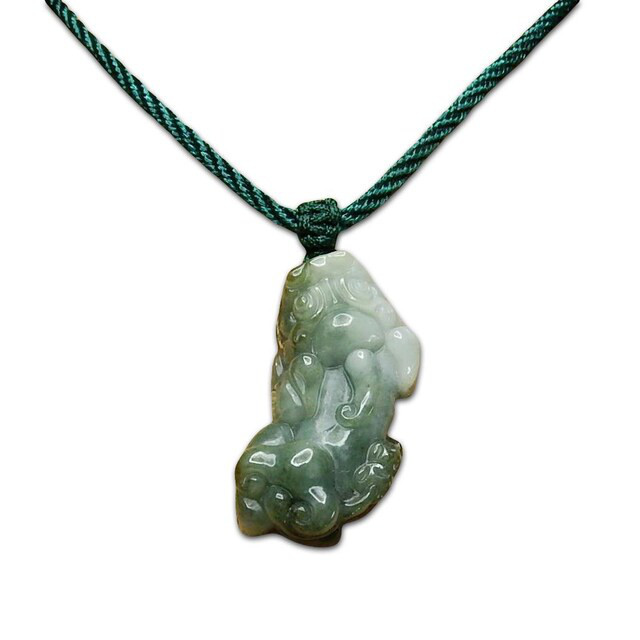 一点物御守逸品ひすい如意ヒキュウ手彫り天然石2色本翡翠ネックレス810-141RYZa