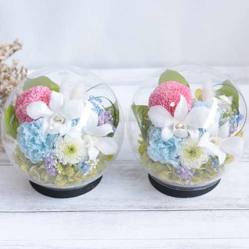 大切な方に贈る仏花】輪菊&蓮&竜胆～ライラック&ホワイトブルー