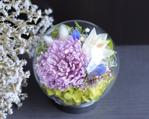 大切な方に贈る仏花】輪菊&蓮&竜胆～ライラック&ホワイトブルー