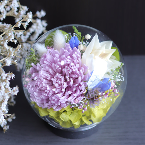 大切な方に贈る仏花】輪菊&蓮&竜胆～ライラック&ホワイトブルー