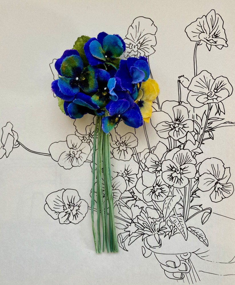 Blue and yellow pansy corsage