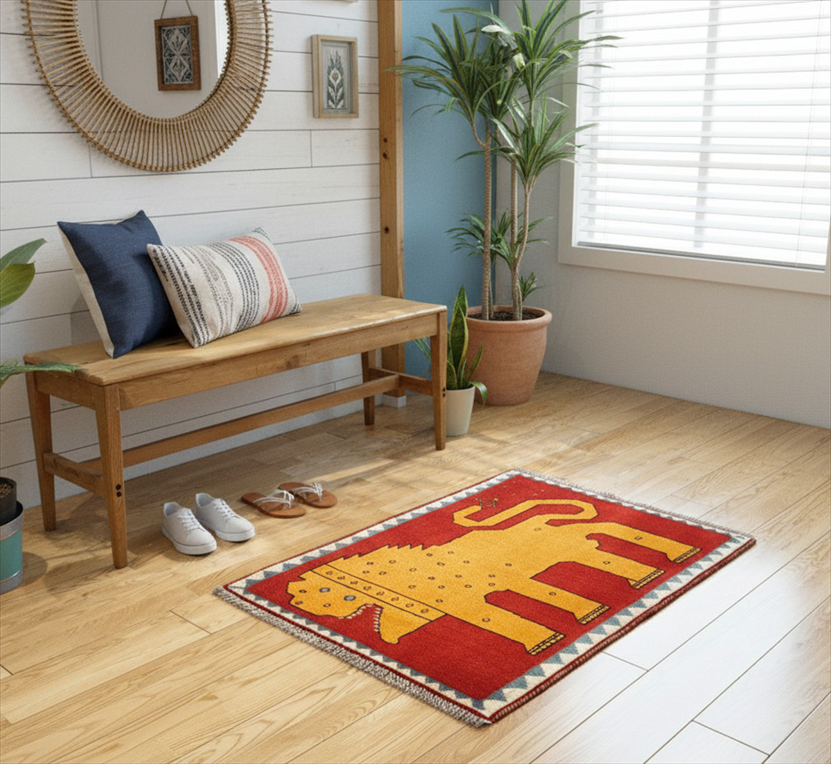 ペルシャ オールドギャッベ　15年　アマレバフト　95x65㎝　ライオン　RJ13551