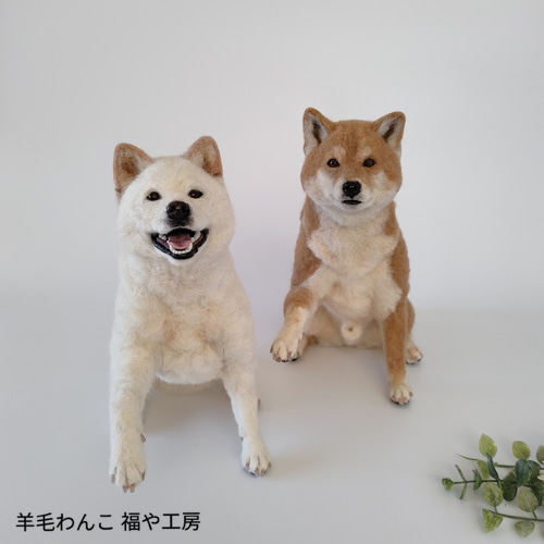 笑顔でお手する白柴さん 羊毛フェルト 羊毛わんこ 福や工房 通販