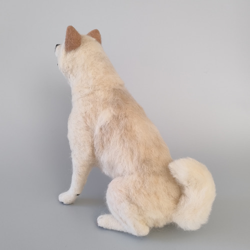 笑顔でお手する白柴さん 羊毛フェルト 羊毛わんこ 福や工房 通販