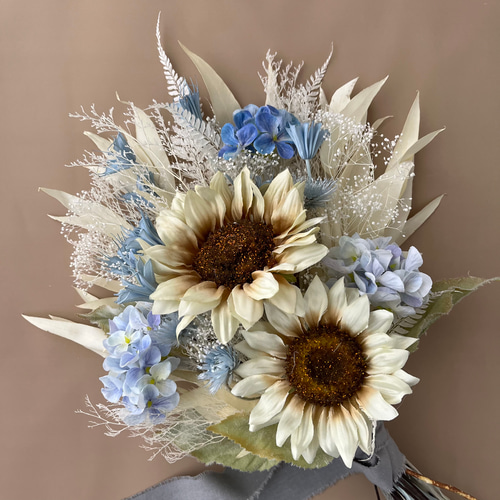 向日葵と紫陽花のブーケ ブーケ violaflower 通販 19141103｜Creema