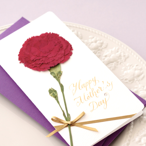 押し花とカリグラフィーの母の日カード【Happy Mother's Day】 本物の