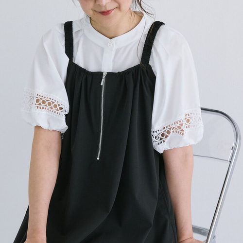 GOLDS♡肩紐ビジュー♡Aライン♡ラッフルフリル♡キャミワンピース♡黒×ピンク GOLDS♡肩紐ビジュー♡Aライン♡ラッフルフリル♡キャミワンピース♡黒