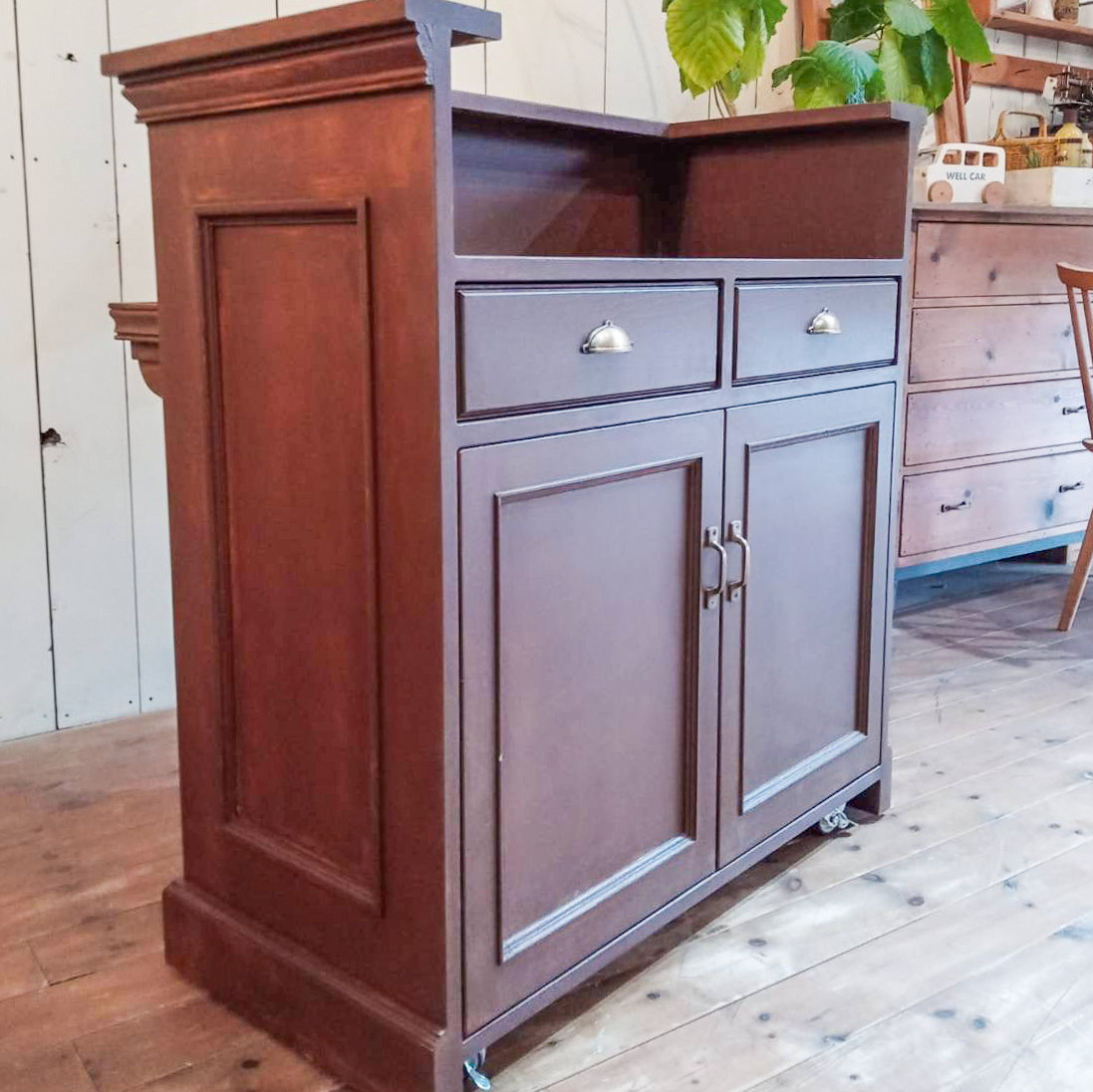 レストラン向け受付カウンター（W900アンティーク調ブラウン）美容室 ネイルサロン ドッグサロン向けレジ台 特注店舗家具