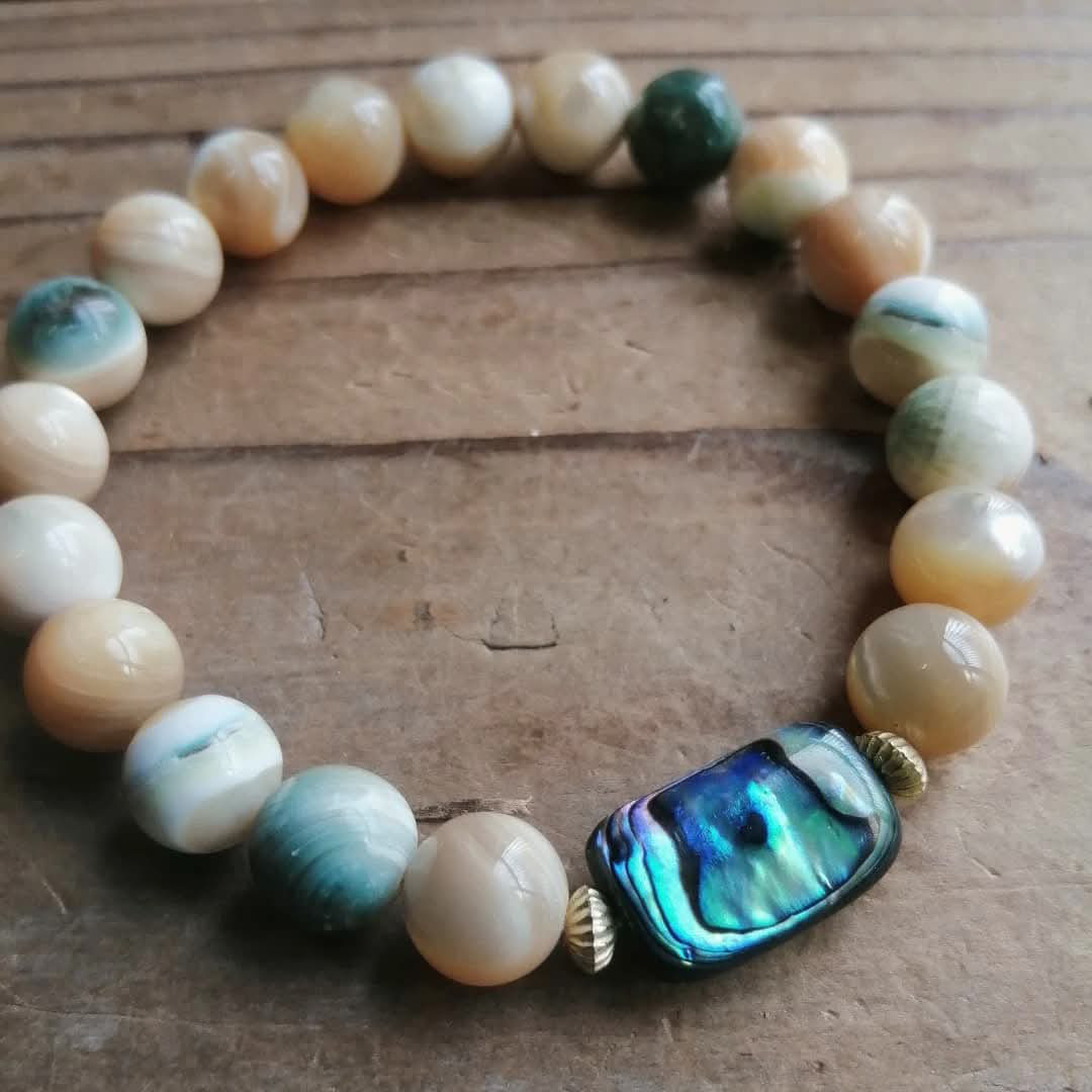 ◆注文製作◆◆夜光貝＆アバロンシェルのブレスレット 9500円（送料無料） 夜光貝9mm アバロンシェル16×10mm