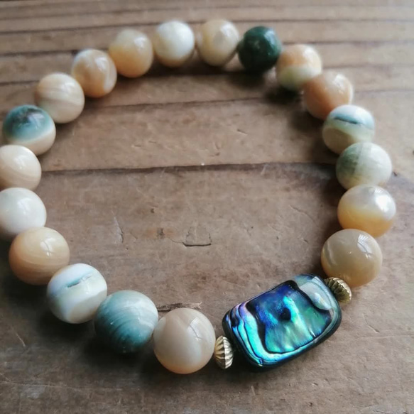◇注文製作◇◇夜光貝＆アバロンシェルのブレスレット 9500円（送料