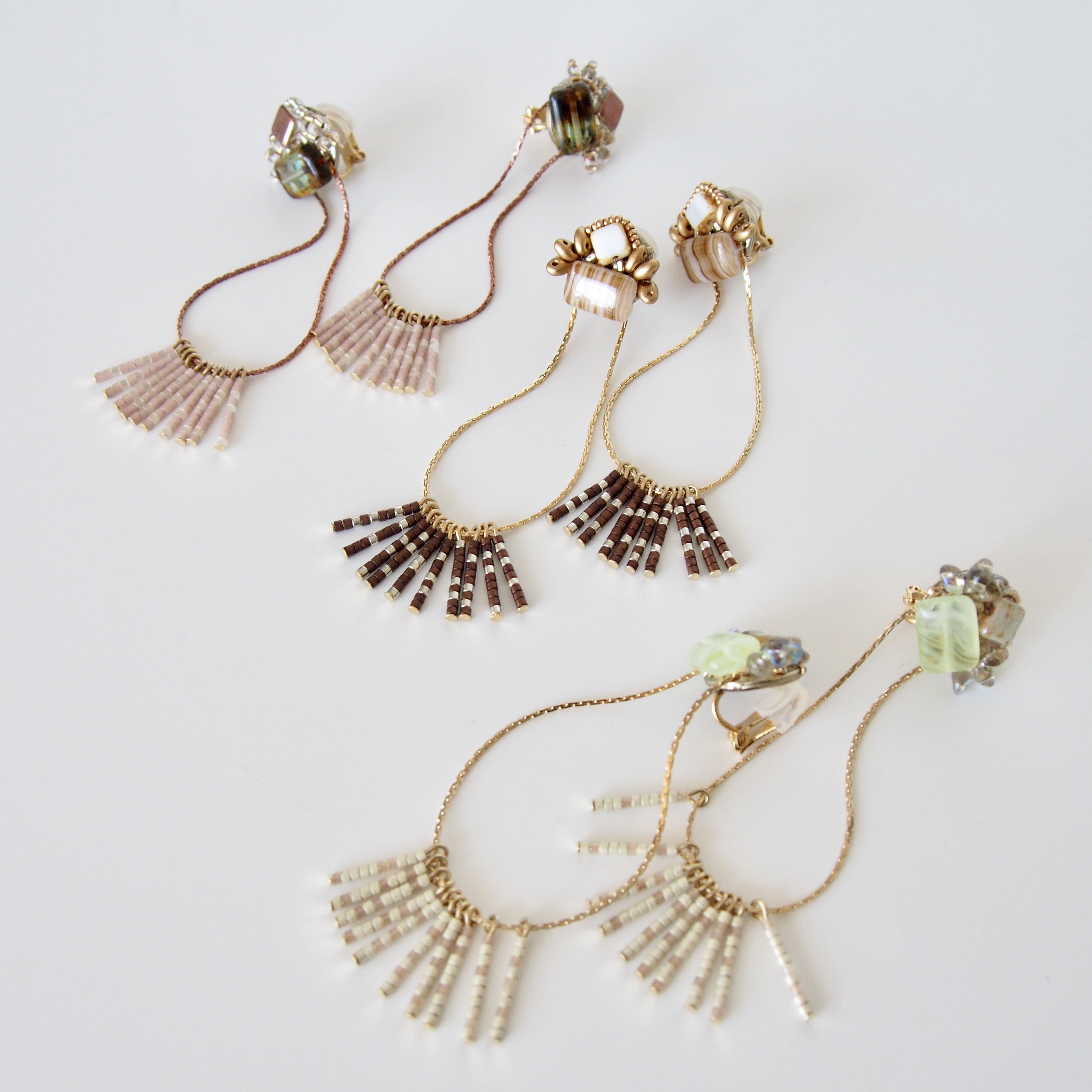 【煌めくフリンジ】 beads fringe earrings -clip-