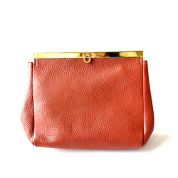 本革ミニショルダーバッグ 樺色（赤茶）文鎮口金 ゴールドチェーン