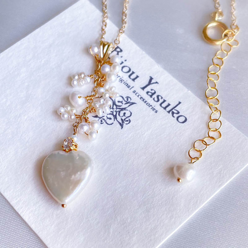 handmade ラリマー 淡水パール ハート ネックレス ② 淡水パールハートネックレス ゴールド/シルバー サージカルステンレス