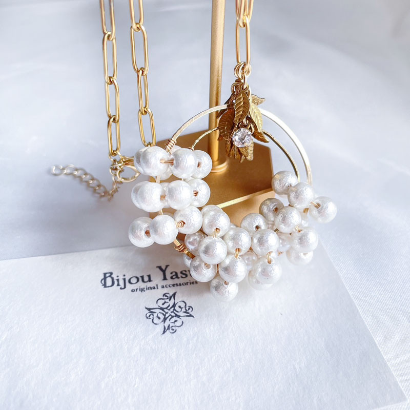 コットン パール ペンダント トップ ネックレス フープ リング  大ぶり サークル ゴールド チェーン ステンレス 8,269円