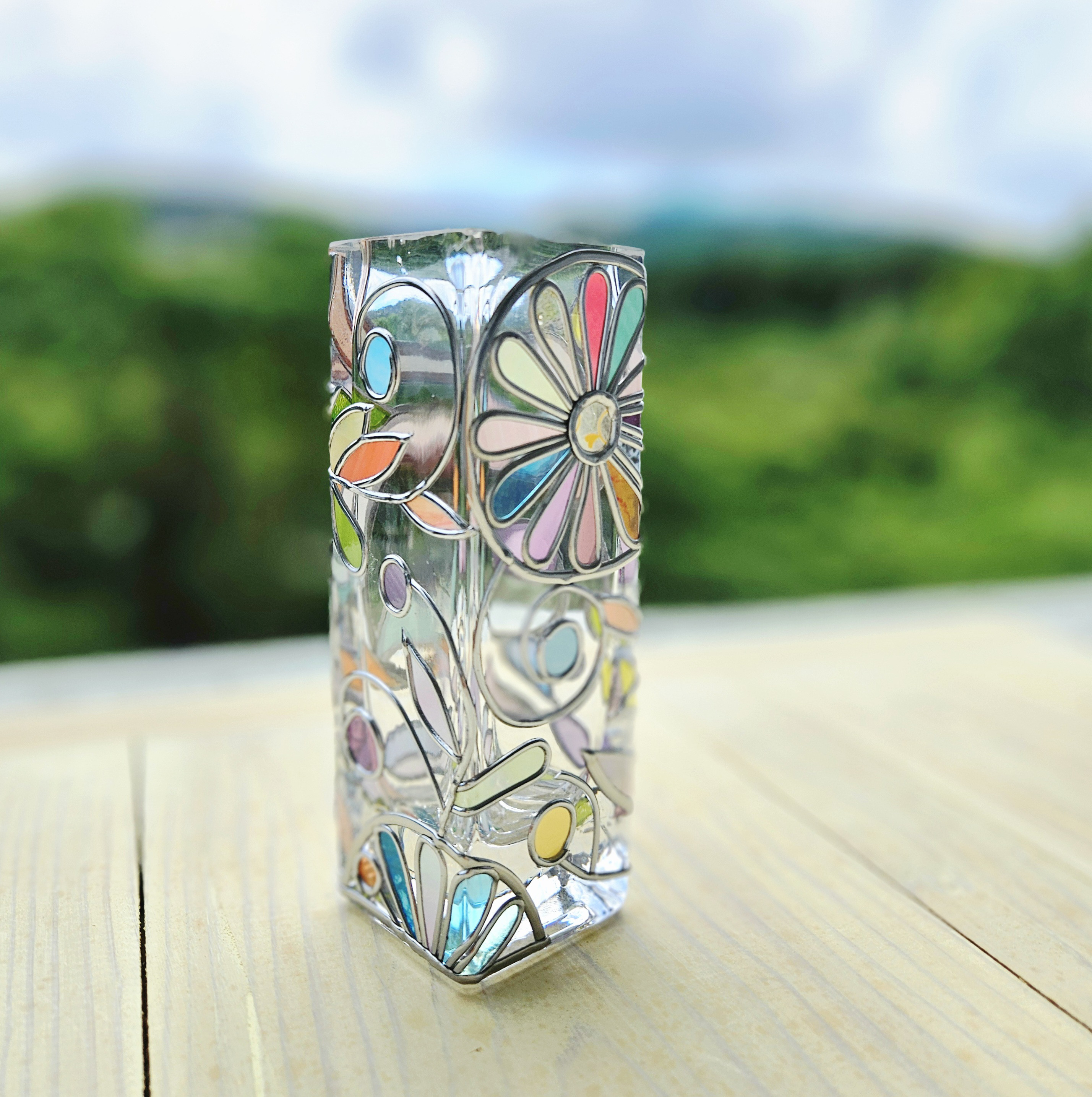 受注『優しい春の宴』グラスアート花瓶　四季の宴シリーズ