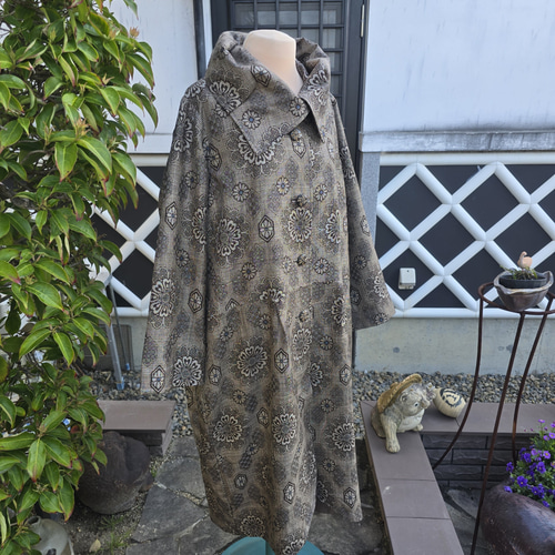 着物リメイク 手作り 大島紬 スプリングコート 裏地付き ワンピース