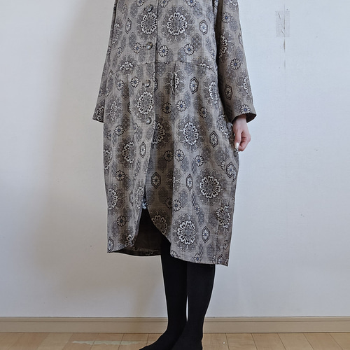 大島紬の未使用反物で作った　スプリングコート 着物リメイク 手作り 大島紬 スプリングコート 裏地付き