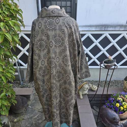 着物リメイク 手作り 大島紬 スプリングコート 裏地付き