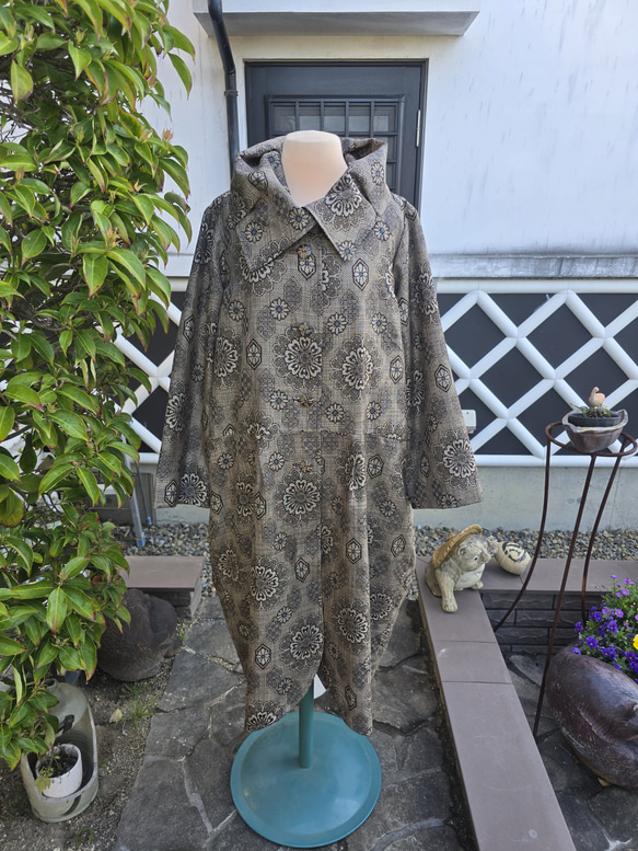 着物リメイク 手作り 大島紬 スプリングコート 裏地付き