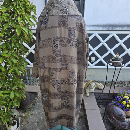 着物リメイク 手作り 大島紬 スプリングコート 裏地付き ワンピース