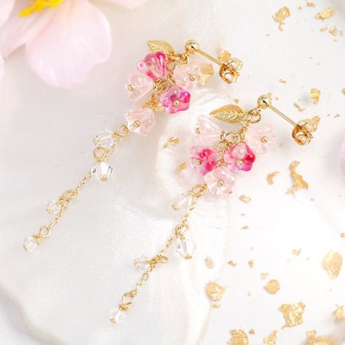 ☆❤️ 雫 花 ワイヤー 桜 しずく ジルコニア ピアス イヤリング