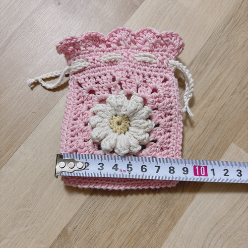 巾着 かぎ編み お花 花 デイジー ポーチ 小物 ポシェット かぎあみ