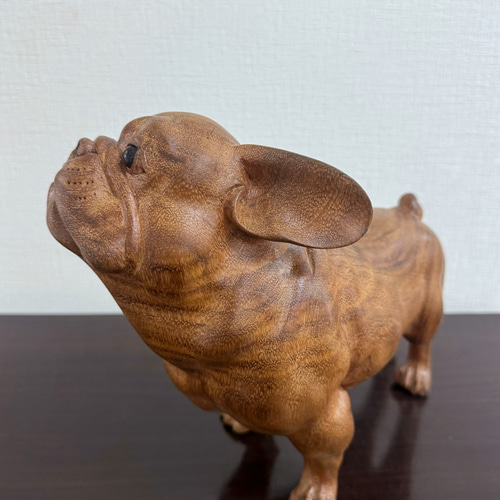 スワールウッド 天然無垢材 フレブル 木彫り 犬の置物 オブジェ 手彫り