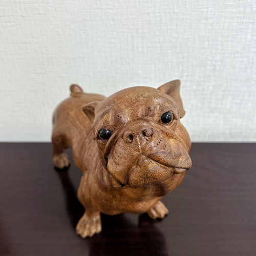 スワールウッド 天然無垢材 フレブル 木彫り 犬の置物 オブジェ 手彫り