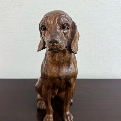スワールウッド 天然無垢材 犬の置物 木彫り 手彫り オブジェ 木製 犬