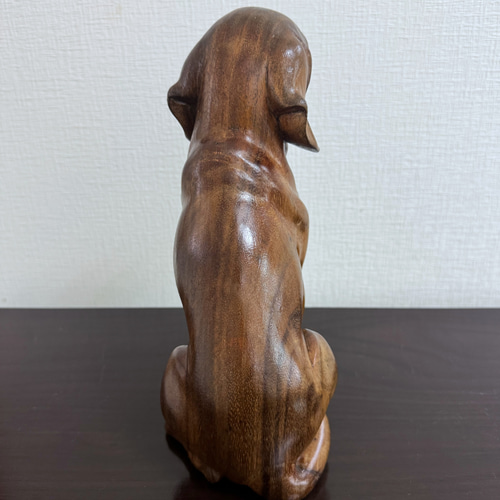 スワールウッド 天然無垢材 犬の置物 木彫り 手彫り オブジェ 木製 犬