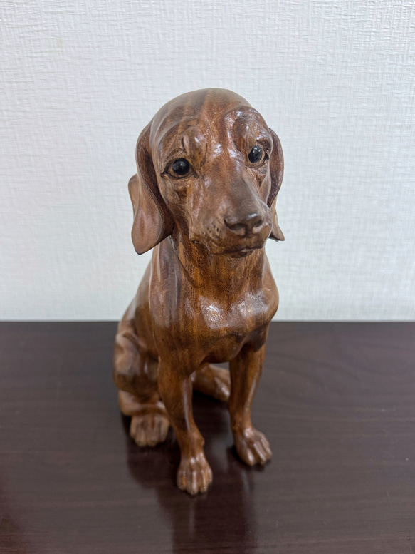 スワールウッド 天然無垢材 犬の置物 木彫り 手彫り オブジェ 木製 犬