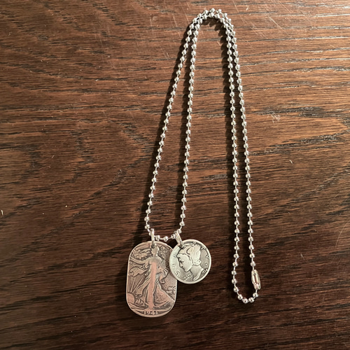 USAウォーキングリバティ銀貨&マーキュリーダイム銀貨　ネックレス USAウォーキングリバティ銀貨&マーキュリーダイム銀貨