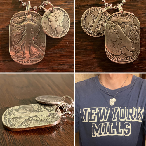 USAウォーキングリバティ銀貨&マーキュリーダイム銀貨　ネックレス USAウォーキングリバティ銀貨&マーキュリーダイム銀貨