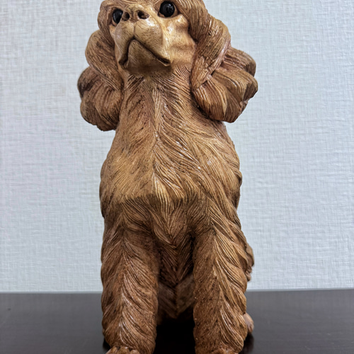 スワールウッド天然無垢材プードル木彫り手彫り木製犬の置物