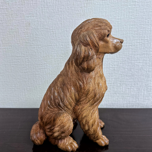 スワールウッド天然無垢材プードル木彫り手彫り木製犬の置物