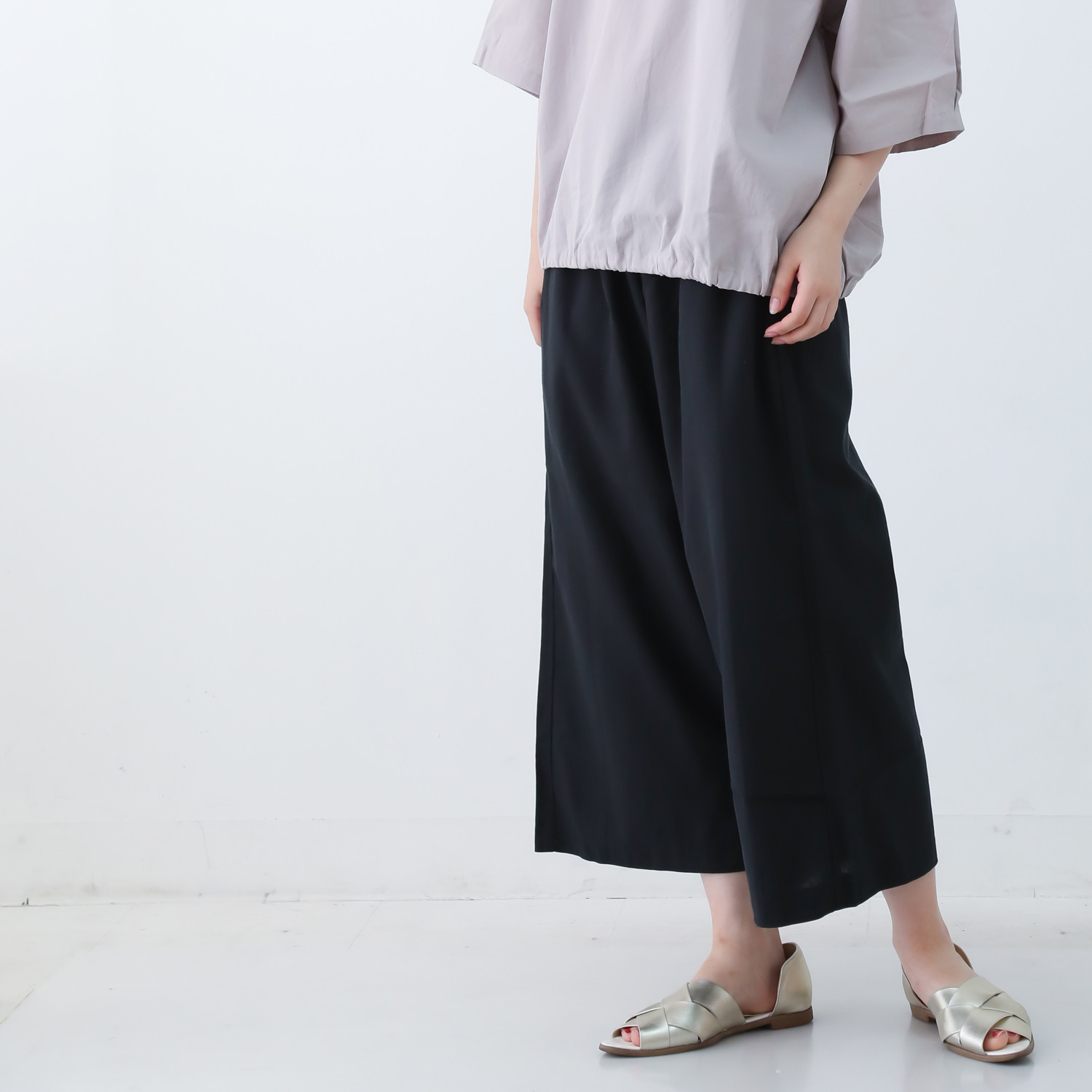 やわらかヴィンテージコットンリネンのキレイ目 ワイドパンツ サイズ選べる◎ ブラック nunono-01