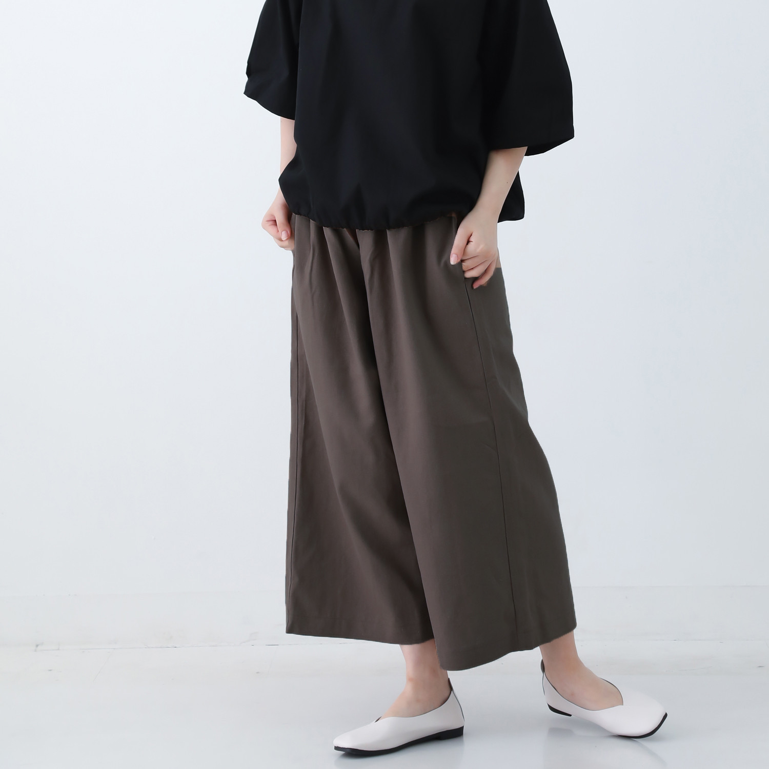 やわらかヴィンテージコットンリネンのキレイ目 ワイドパンツ サイズ選べる◎ チャコール nunono-01