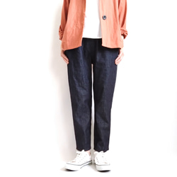 【ROCHAS】青 パンツ　40 麻 ROCHAS】青 パンツ 40 麻