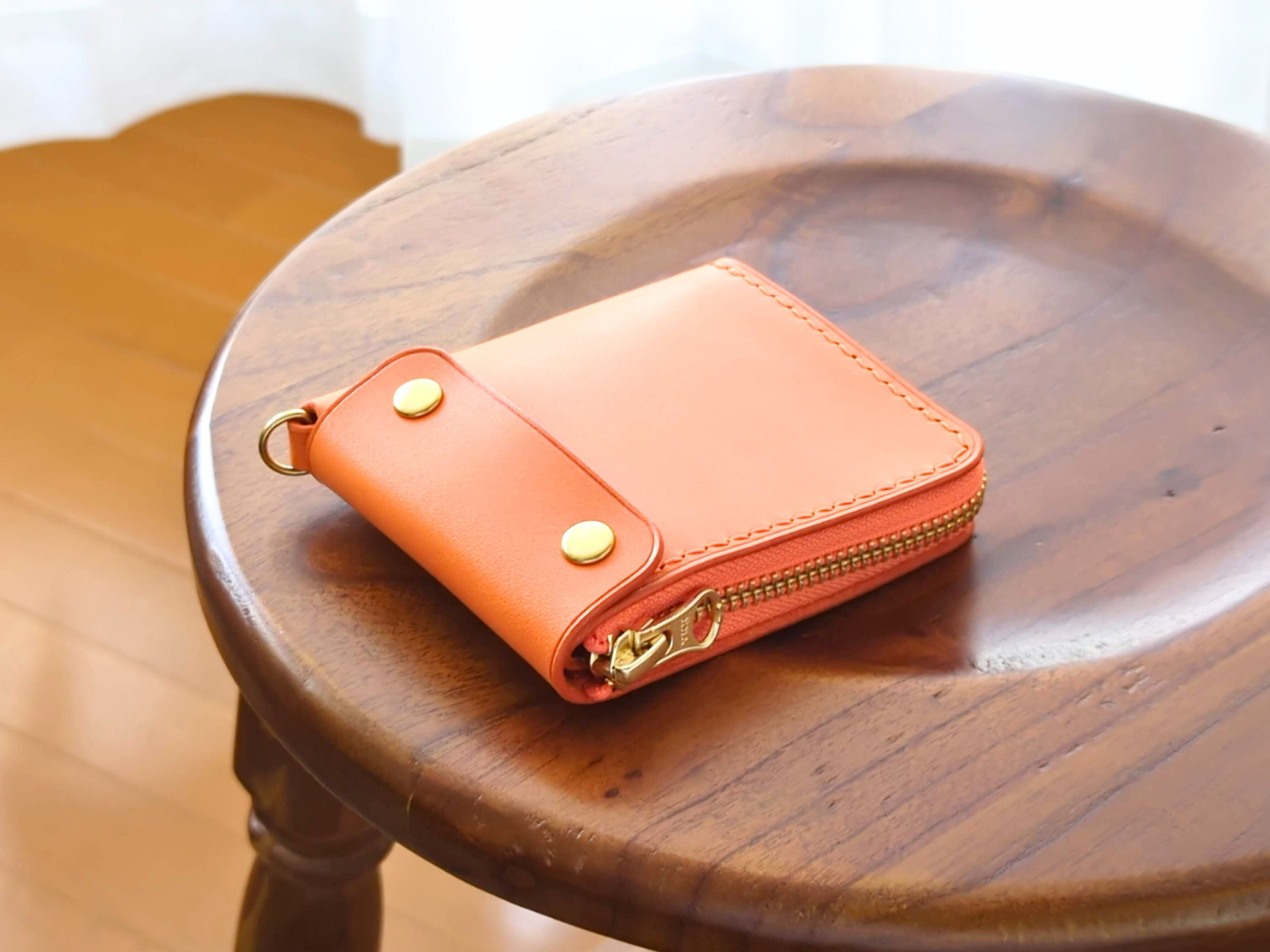 厚い革1枚のL字ファスナー財布 TUCSON/トゥクソン オレンジ イタリアンレザー *受注製作