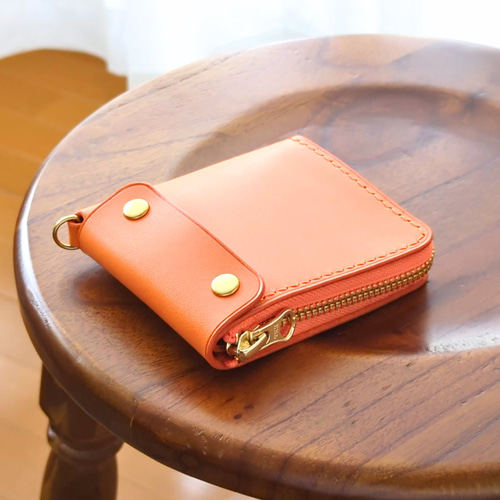 厚い革1枚のL字ファスナー財布 TUCSON/トゥクソン オレンジ イタリアン