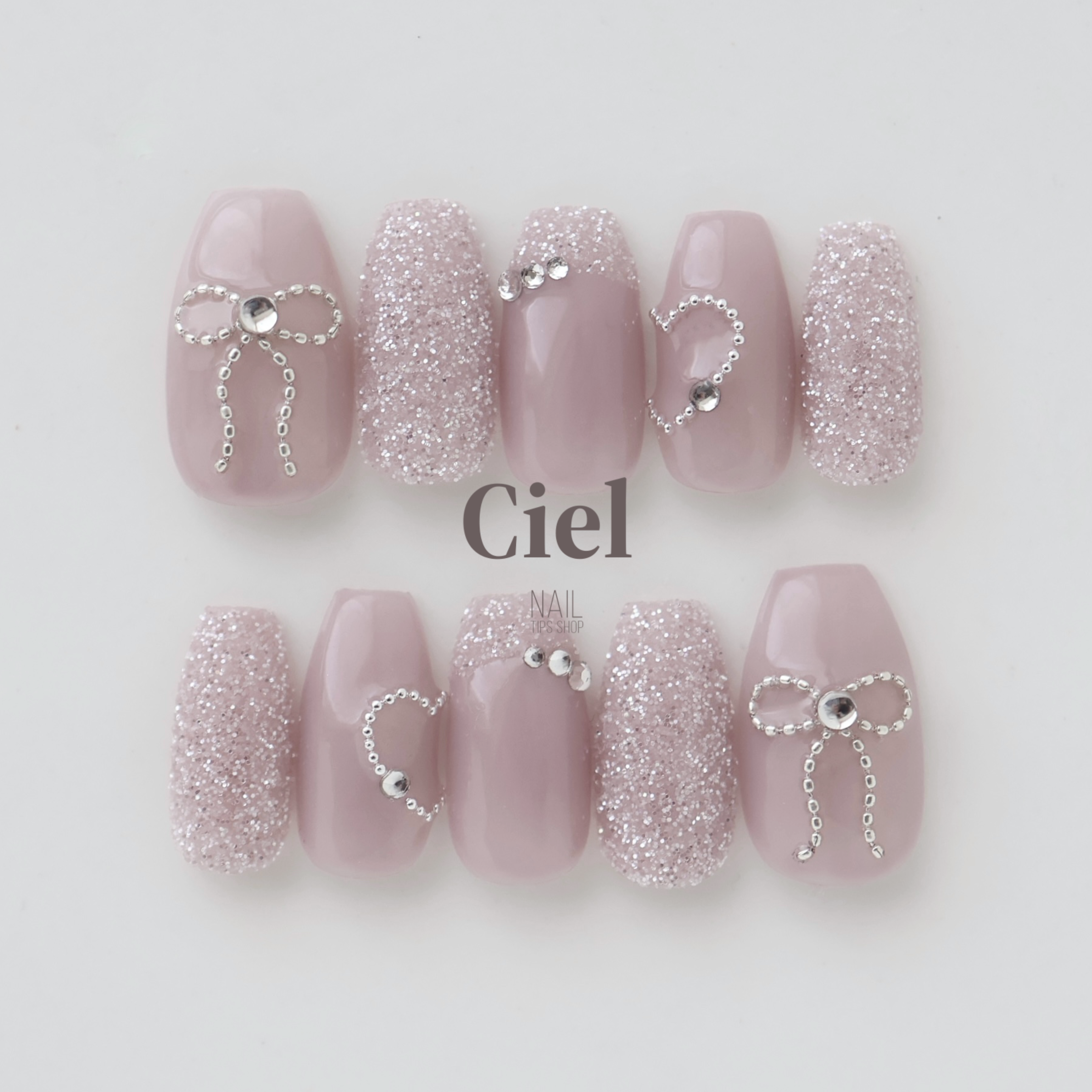 リボン ネイルチップ ドットネイル ピンクネイル 13))フレンチガーリー