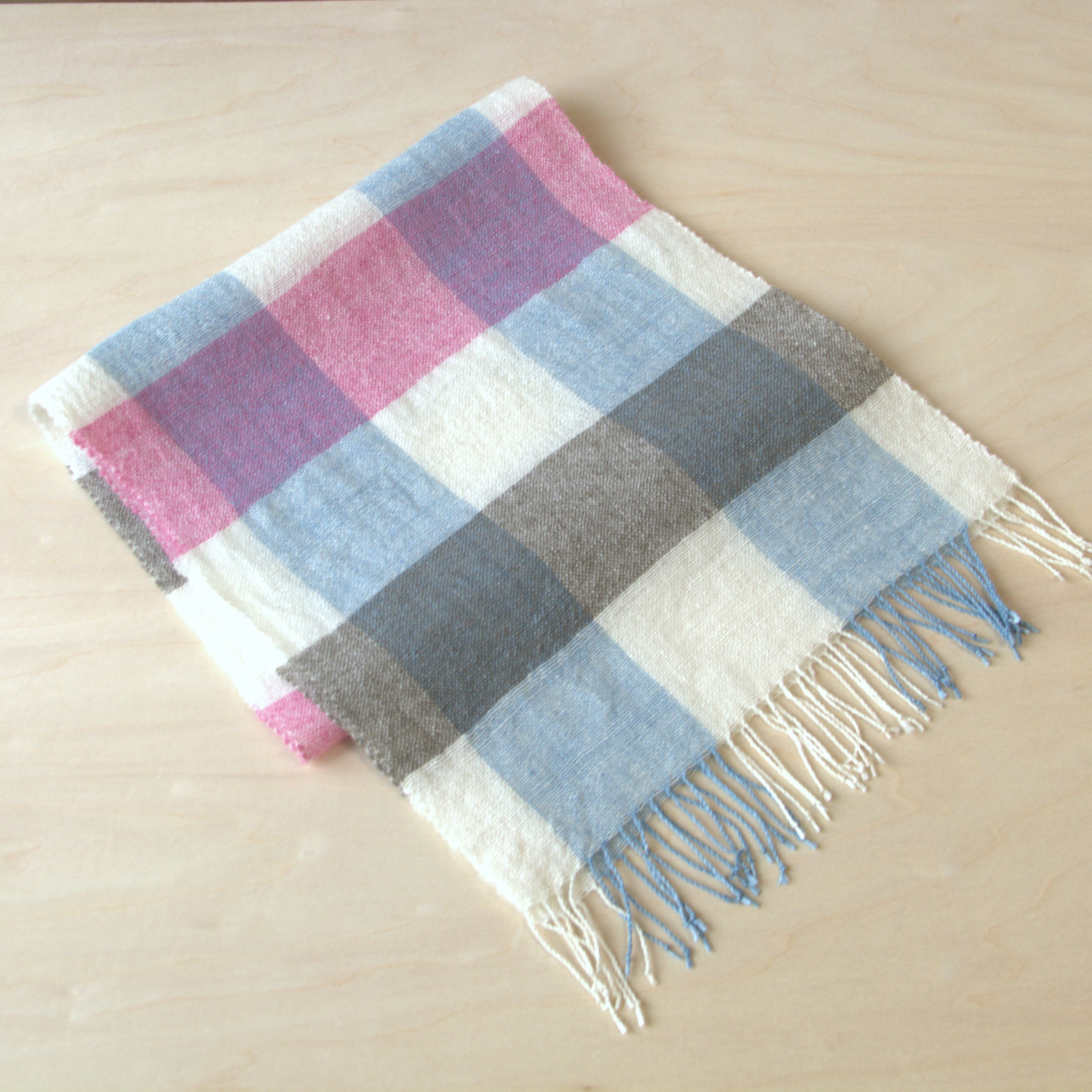 ホームスパン　リネン×カシミヤプチマフラー　白・浅黄チェック