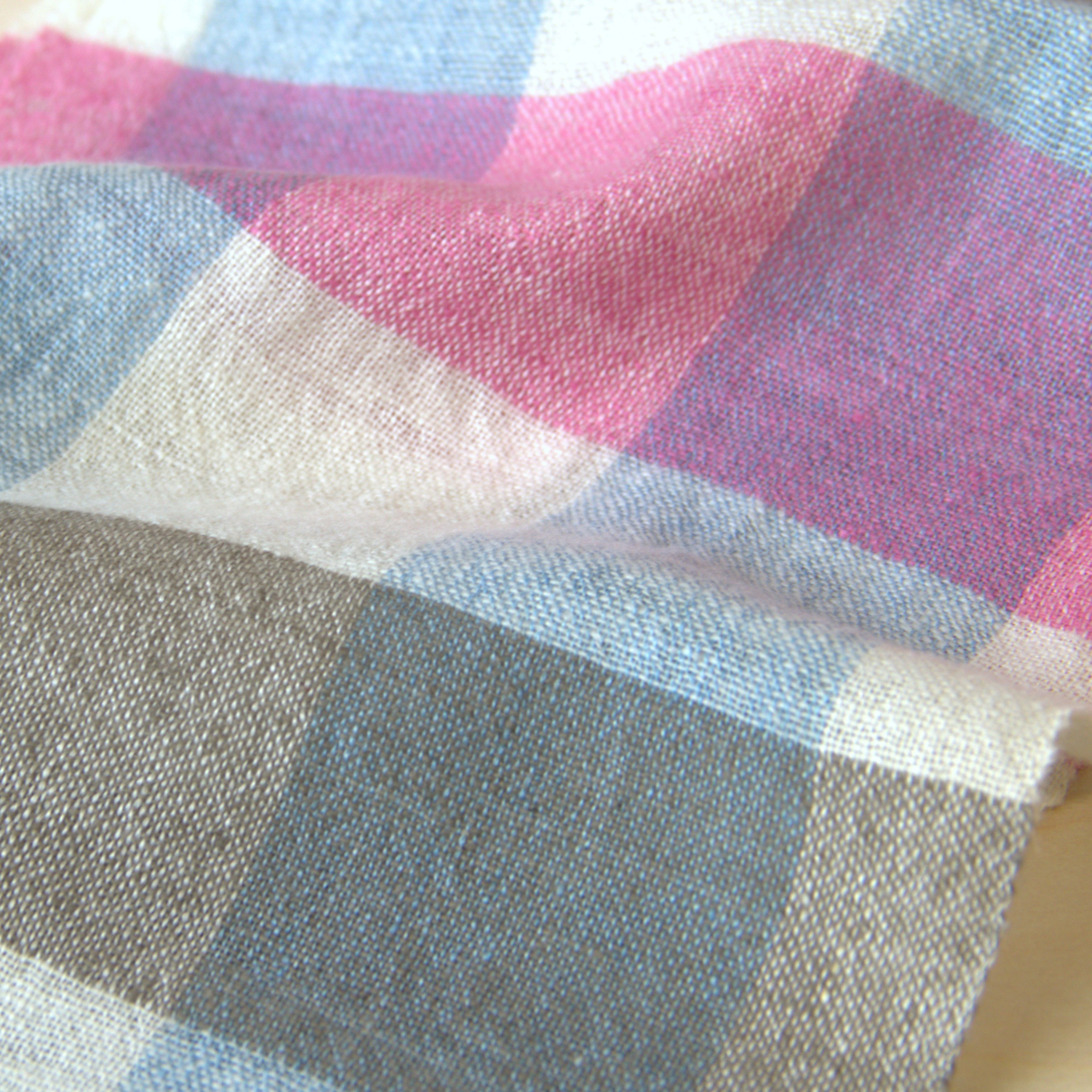 ホームスパン　リネン×カシミヤプチマフラー　白・浅黄チェック