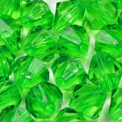 お徳用 プラビーズ アクリルビーズ ソロバン型 10mm 濃いめのペリドットグリーン 黄緑色 20グラム入り 3枚目の画像