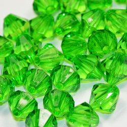 お徳用 プラビーズ アクリルビーズ ソロバン型 10mm 濃いめのペリドットグリーン 黄緑色 20グラム入り 2枚目の画像