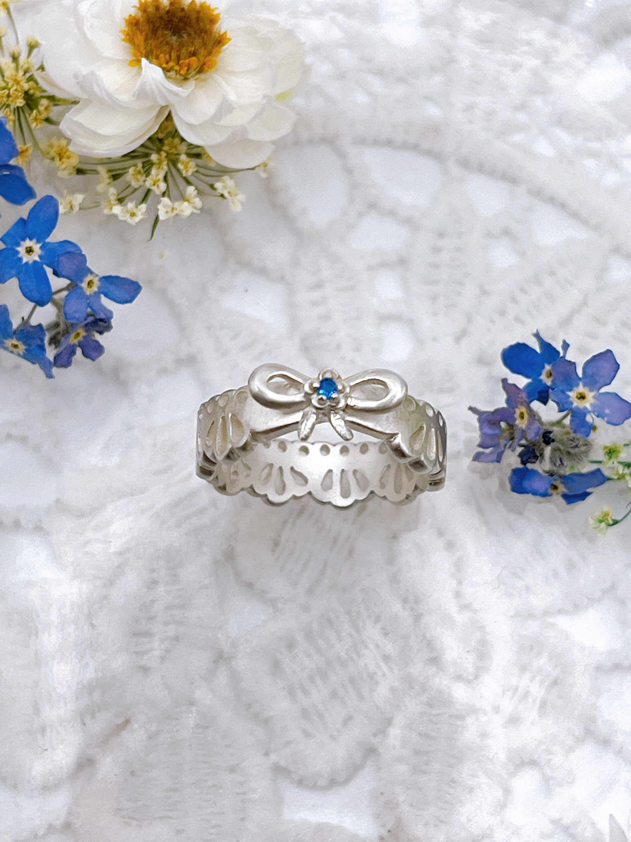 【受注生産】勿忘草 (わすれなぐさ) のレースリング　アウイナイト　ピンキーリング　silver925