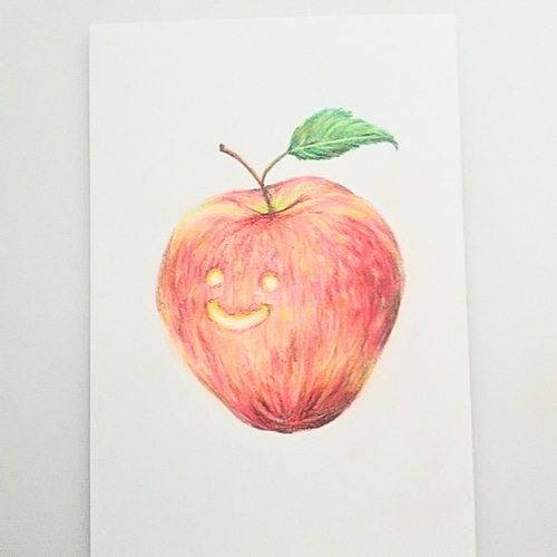 色鉛筆画 原画 1点物 りんご イラスト ハガキサイズ イラスト marika