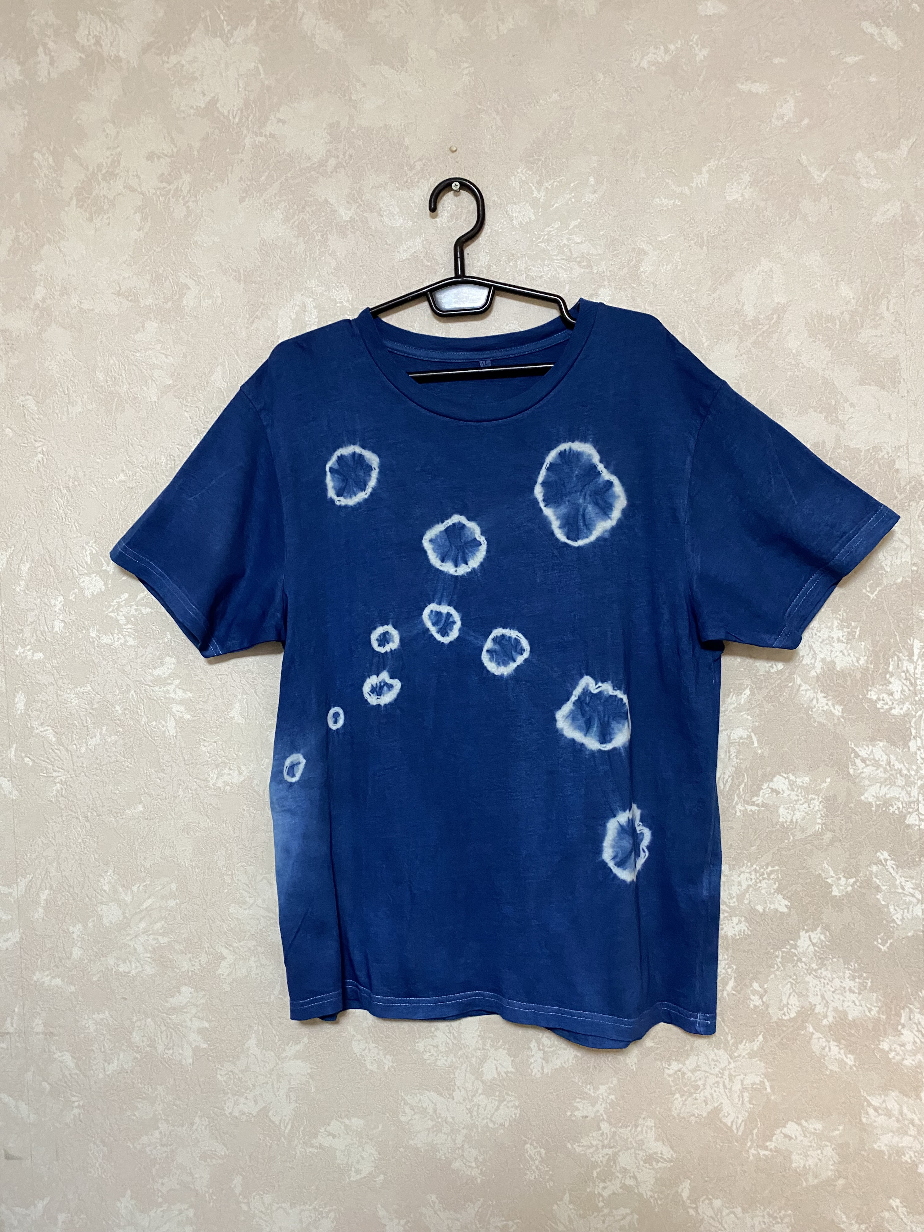 297.藍染めTシャツ、絞り染め　丸　光　輪　本藍　手染め